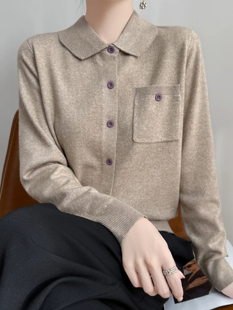 Elara Merino Wool Polo Cardigan