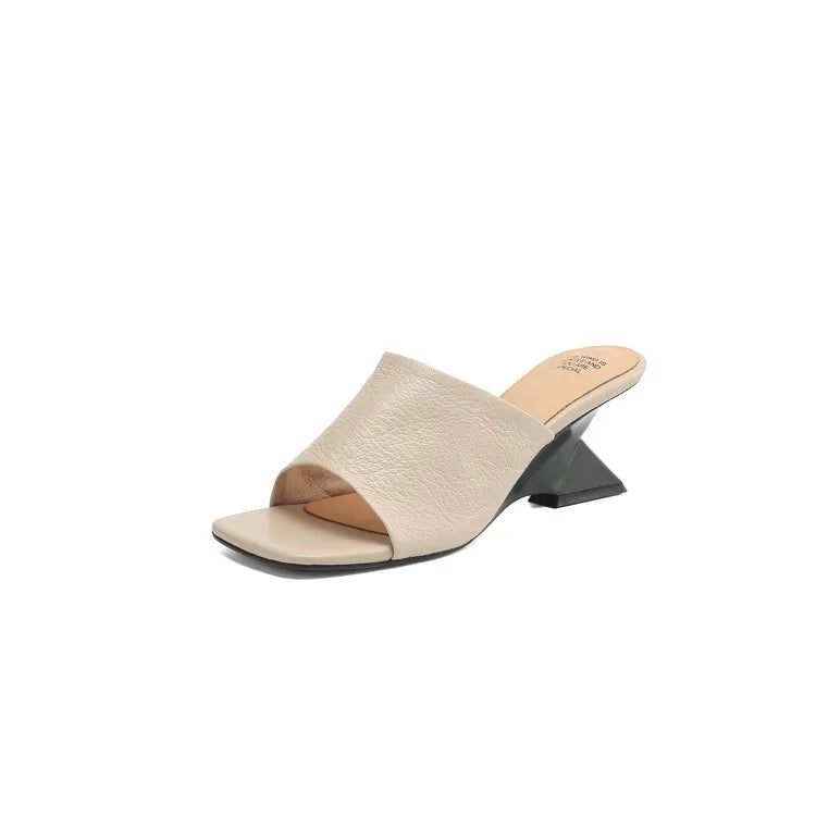 The Wide Strap Leather Flat Slide