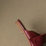 Women’s Leather Square Toe Chunky Heel Mules