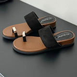 The Wide Strap Suede Toe Ring Slide