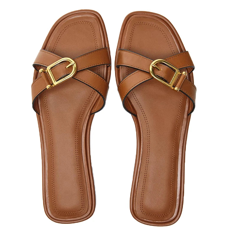 Calvi Italian Leather Cutout Slide Sandal