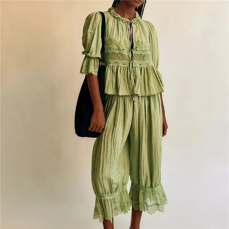 The Sage Lace Ruffle Two-Piece Set
