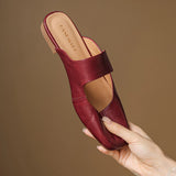 Women’s Leather Square Toe Chunky Heel Mules