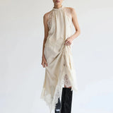 The Halter Lace Inset Midi Dress