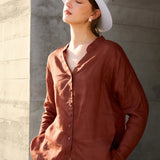 The Collarless Linen V-Neck Shirt