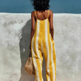 Women's Halter Wide Leg Jumpsuit Stripe Sleeveless