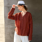 The Collarless Linen V-Neck Shirt