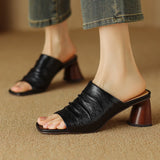 The Ruched Leather Block Heel Mule