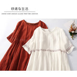 Women's Cotton Linen Midi Dress Boho Embroidery