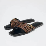 Capri Leather Flat Slides in Black — Sandals