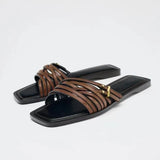 Capri Leather Flat Slides in Black — Sandals