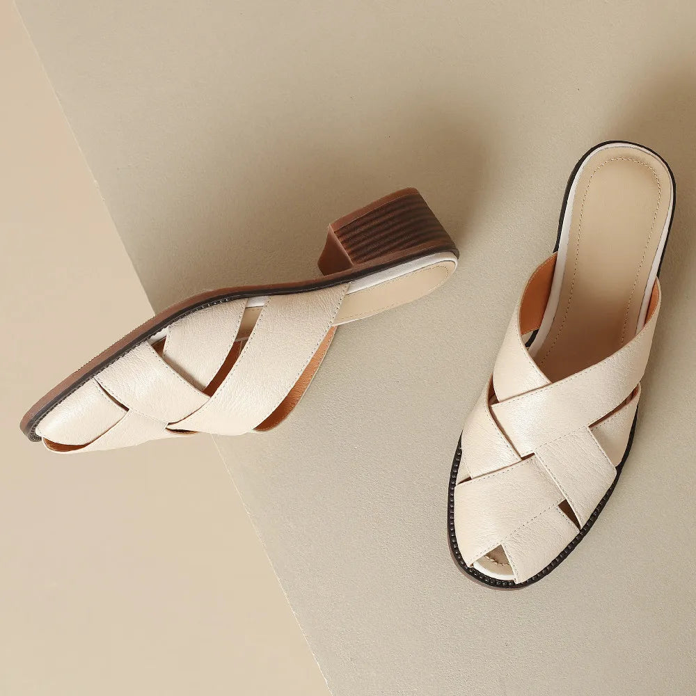 The Woven Leather Flat Mule