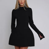 Elara White High Neck Long Sleeve Mini Dress