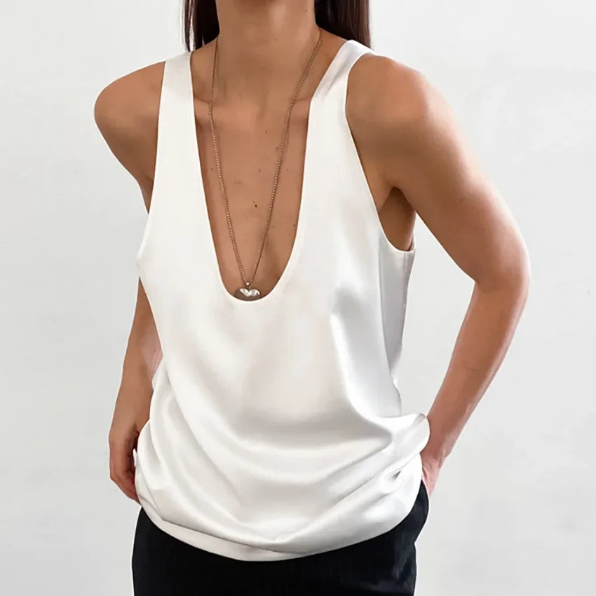 Lissia Deep Drape Satin Tank – Lacceti Lissia Deep Drape Satin Tank – Lacceti