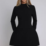 Elara White High Neck Long Sleeve Mini Dress