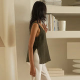 Women's Ramie Knit Tank Top Tassel Backless