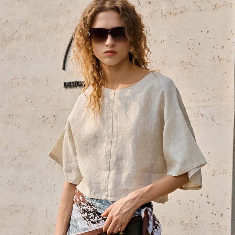 The Flared Sleeve Linen Pullover