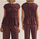 Women’s Ruched Cap Sleeve Peplum Top