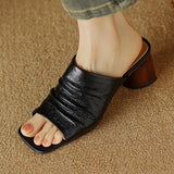The Ruched Leather Block Heel Mule