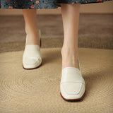 The Square Toe Leather Block Heel Pump