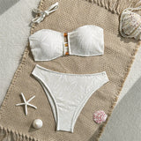 Women's Bandeau Bikini Set Hollow Out Brown