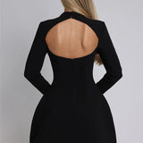 Elara White High Neck Long Sleeve Mini Dress
