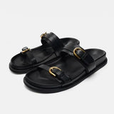 Lucia Buckle Leather Slides