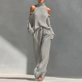 Women's Knit Sweater Wide Leg Pants Set