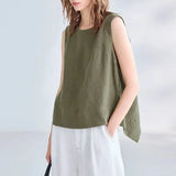 Women's Linen Tank Top Backless Loose Summer