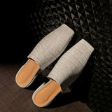 Women’s Leather Croc-Embossed Low Heel Mules