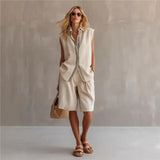Women's Linen Two Piece Set Sleeveless Summer