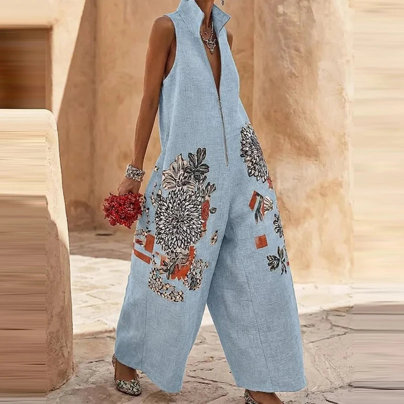 Women's Floral Wide Leg Jumpsuit Sleeveless Summer