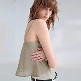 Women's Ramie Camisole Tank Top Backless Loose
