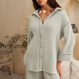 Women's Cotton Gauze Blouse Loose Long Sleeve