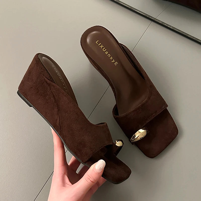 Women's Wedge Sandals Square Toe High Heel Summer