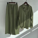 Women's Linen Two Piece Shirt Pants Set