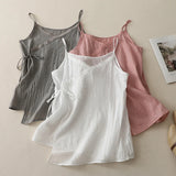 Women's Lace Up Cotton Linen Camisole Tank Top