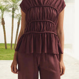 Women’s Ruched Cap Sleeve Peplum Top