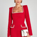 Monaco Lacceti Women's Tweed Pearl Trim Blazer Mini Dress
