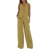 Women's Linen Two Piece Set Wide Leg Pants