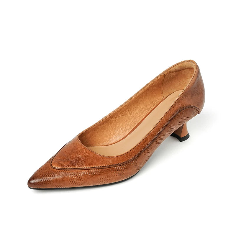 The Cognac Leather Kitten Heel Pump