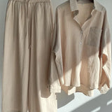 Women's Linen Two Piece Shirt Pants Set