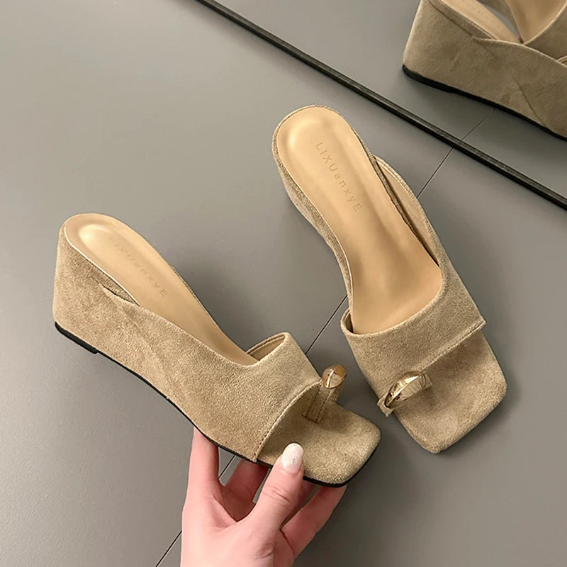 Women's Wedge Sandals Square Toe High Heel Summer