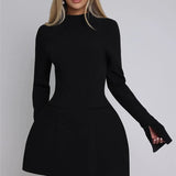 Elara White High Neck Long Sleeve Mini Dress