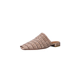 Women’s Leather Croc-Embossed Low Heel Mules
