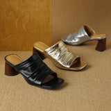 The Ruched Leather Block Heel Mule