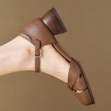 Women’s Leather Braided Ankle Strap Mid Heel Pumps