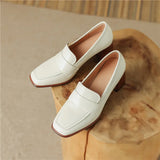 The Square Toe Leather Block Heel Pump