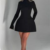 Elara White High Neck Long Sleeve Mini Dress
