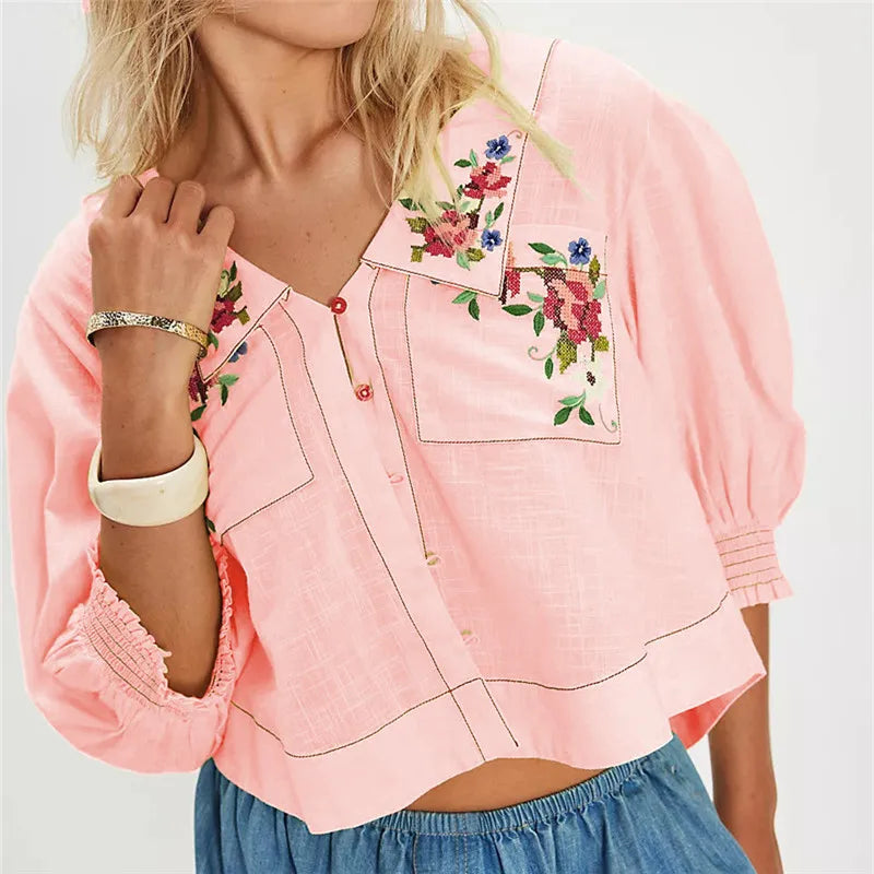 The Floral Embroidered Crop Blouse